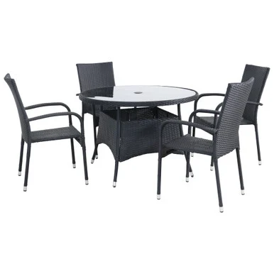 5-Piece Venice Black Woven Resin Wicker Outdoor Patio Dining Set