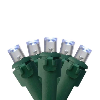 50 Battery Operated Pure White LED Wide Angle Christmas Lights – 23.5 ft Green Wire