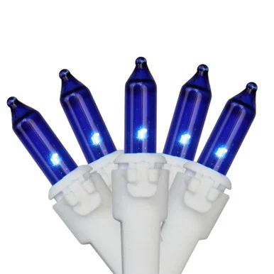 50-Count Blue Mini Christmas Light Set, 10ft White Wire