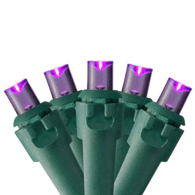 50 Purple LED Wide Angle Christmas Lights – 16.25 ft Green Wire