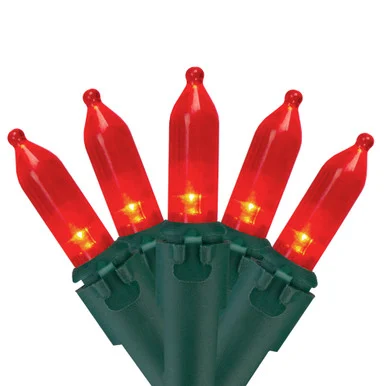 50 Red LED Mini Christmas Lights – 16.25 ft Green Wire