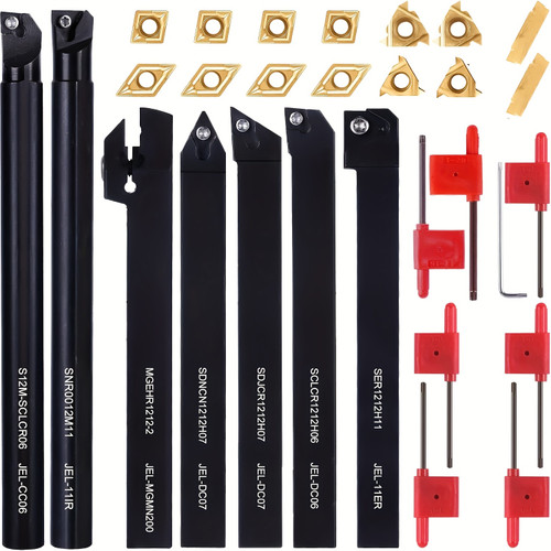 21pcs/set Lathe Turning Tools Set, High Toughness Lathe Turning Tool Set with 14 Carbide Inserts - Versatile Thread Bracket for Steel & Stainless, Includes 7 Holders, Durable 40Cr Steel Construction, Ideal Gift for DIY Enthusiasts & Professionals