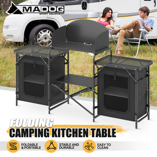 Folding Camping Table with Aluminum, Portable Grill Table, Storage Organizer, Windscreen and Carry Bag, Perfect for Outdoor Cooking and Picnics