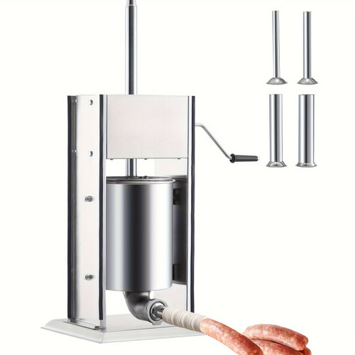 Sausage Stuffer, Manual 15LB/7L Capacity, Two Speed 304 Stainless Steel Sausage Filling Machine With 4 Stuffing Tubes, Silver