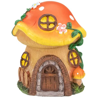 6.25″ Orange Mushroom House Outdoor Garden Statue – Whimsical Delight for Your Outdoor Space