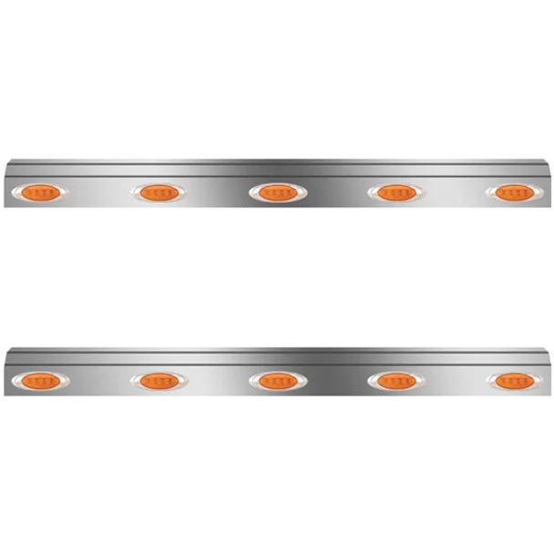 60 Inch Stainless Steel Fuel Tank Fairing W/ 10 P1 Amber/Amber LEDs For Kenworth T800, W900