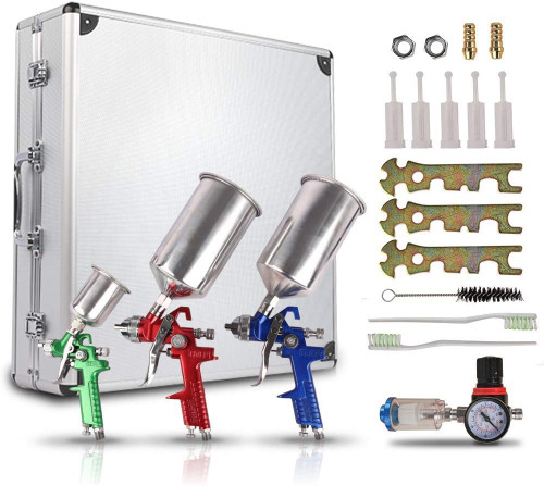 Auto Paint Air Spray Gun Kit Gravity Feed Car Primer 1.0/1.4/1.8 mm Nozzle
