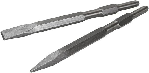 2-Pieces Point and Flat Concrete Chisels for Electric Demolition Jack Hammer 5/8" Hex Shank 2pc Chisel Bit Set,Silver