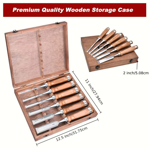6pcs Chrome Vanadium Steel Wood Chisel Set, Sharp 60CRV Edges, Professional Woodworking Tools for Craftsmen & Carpentry - Durable, Beech Wood