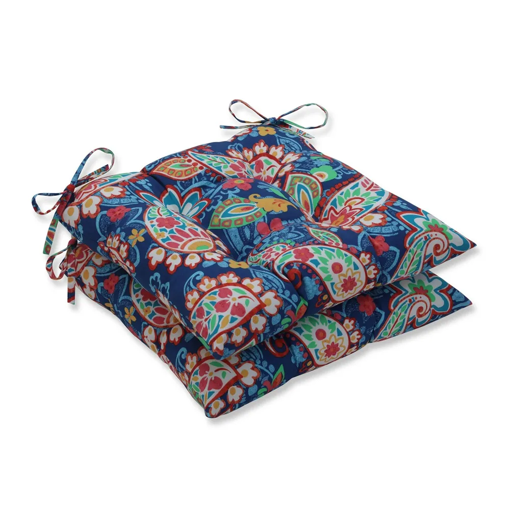 Vintage Paisley Outdoor Tufted Patio Seat Cushions – 19″ – Blue and Red