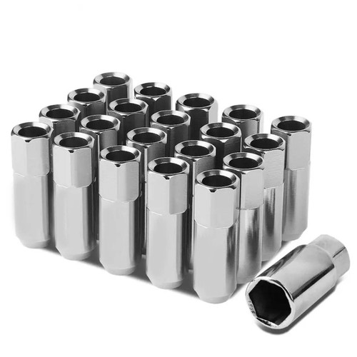 JDM Open-End Hexagon 20 Lug Nuts Set Adapter Key M12X1.25 25mm OD/60mm Tall Silvercolor