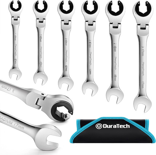 6-Piece Ratcheting Wrench Set with Open Flex-head, Metric Ratcheting Tubing Wrench Set, 10-17mm, 72-Tooth Gear, CR-V Steel, with Organizer Bag, Gifts for Men
