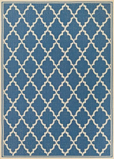 7.5′ x 10.75′ Blue and Ivory Moroccan Rectangular Outdoor Area Throw Rug