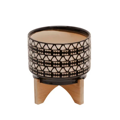 7″ Black and Brown Ceramic Abstract Standing Planter with Stand