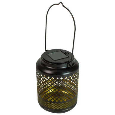 7″ Black Diamond Cut Out LED Outdoor Solar Lantern – Vintage Charm with Modern Efficiency