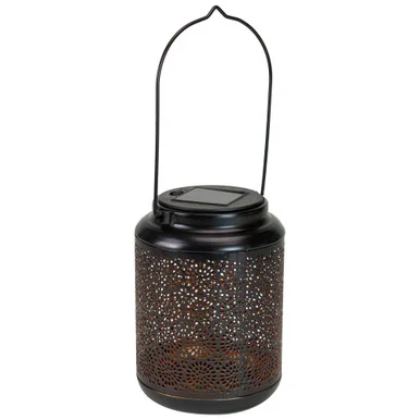 7″ Black Outdoor Integrated Floral LED Solar Lantern – Vintage meets Modern Lighting