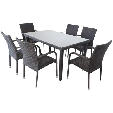7-Piece Nassau Brown Woven Resin Wicker Outdoor Patio Dining Set