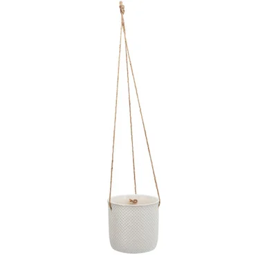 7″ White and Brown Ceramic Outdoor Dotted Hanging Planter