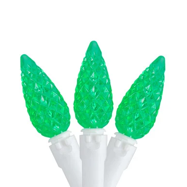 70 Count Green LED C6 Faceted Christmas Lights, 22.5 ft White Wire