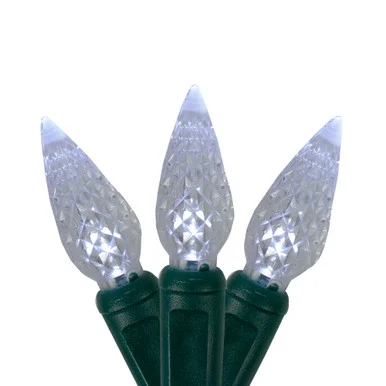 70 Pure White LED Faceted C6 Twinkling Christmas Lights – 23.5 ft Green Wire