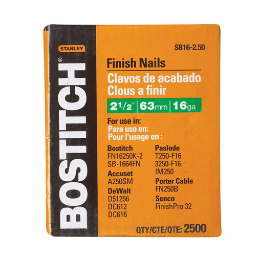BOSTITCH 2-1/2" 16-GAUGE STRAIGHT FINISH NAILS(8 Pcs)