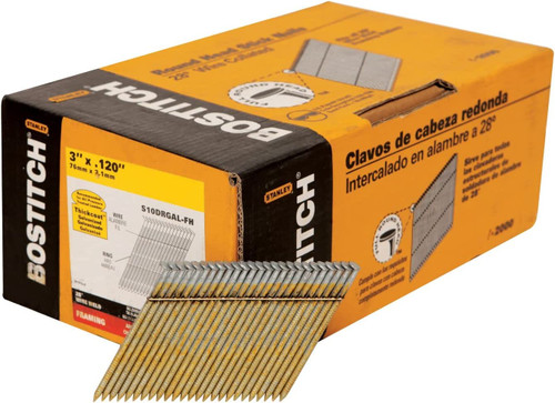 BOSTITCH Framing Nail, 3 in L, Thickcoat, Full Round Head, Ring Shank