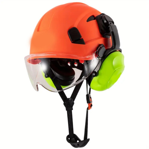 Construction Work Safety Helmet With Goggles And Noise-reducing Industrial Protective Soundproof Earmuffs Hard Hat, (hard Hat+earmuffs+goggles) Set Or (hard Hat+earmuffs) Set Orange color with T suit