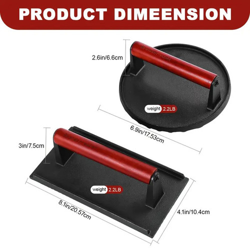 Iron Grill Spatula Set for Outdoor Cooking, Food-Safe, Griddle Cooking round and rectangle