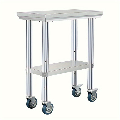 Stainless Steel Prep Table Heavy Duty 30 x 12 x 34 Inch Stainless Steel Prep Table With 4 Casters - Commercial Kitchen Restaurant Business Food Worktable