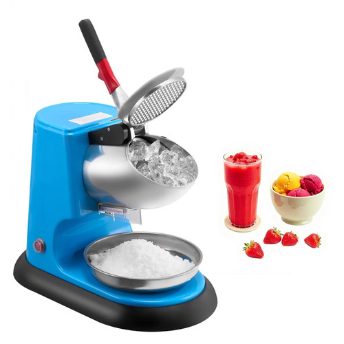 220 lbs/h Commercial Ice Crusher, 300W Electric Snow Cone Machine, 1400 RPM, 4 Blades, Stainless Steel with Bowl & Cover, Blue