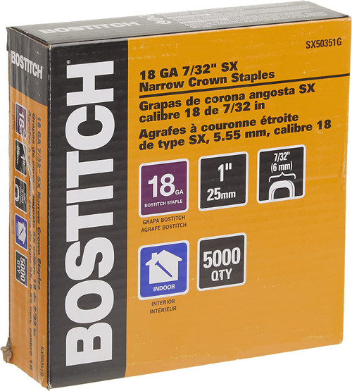 BOSTITCH 7/32" CROWN X 1" LEG 18 GAUGE SX SERIES STAPLE