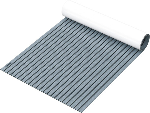 EVA Foam Faux Teak Boat Decking Sheet 94.5 X 47.2 Inch 5MM Thick Non-Skid Self-Adhesive for Marine Yacht RV Swimming Pool Garden Boat Flooring Sheet (Grey + White Seam, 94.5" x 47.2")
