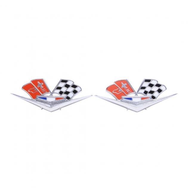 Trim Parts 63 Late-66 Corvette Front Fender X-Flag Emblem, Special, Pair 5218A