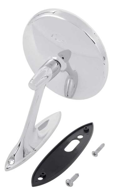1961-63 Impala, Bel Air, Corvair, 1960-63 Chevy Truck, Outer Door Mirror, with Bow Tie Logo, with Gasket & Hardware, RH or LH, GM Licensed
