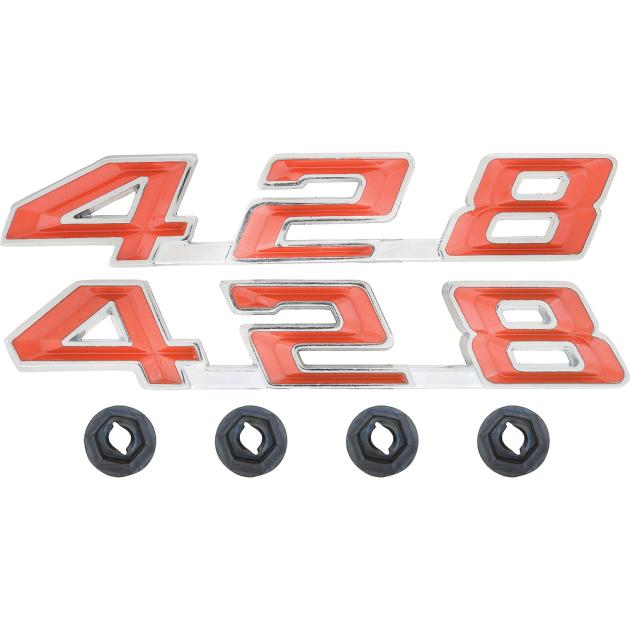 1967-69 Pontiac Firebird,"428" Hood Emblem Set, with Hardware, Pair