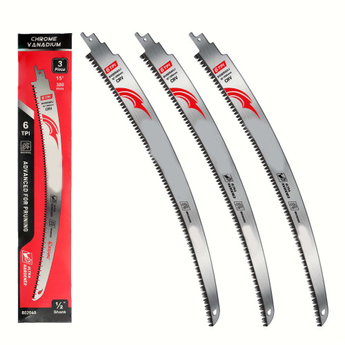 15-Inch 3pcs 6TPI Chrome Vanadium Steel Reciprocating Saw Blades - Arc Edge for Smooth Wood Cutting & Tree Trimming - Triple Ground Teeth for Efficient, Clean Cuts
