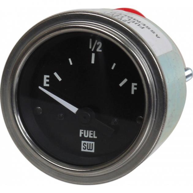 Electric Fuel Level Gauge - Black Face With White Lettering- Stainless Steel Trim Ring - 2-1/16 OD - 12 Volt