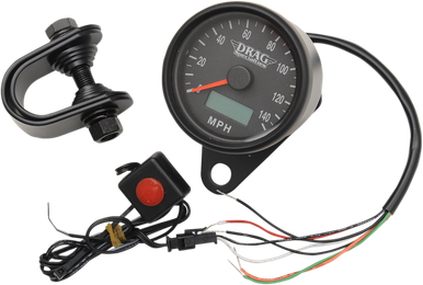 DRAG SPECIALTIES 2.4" MPH Programmable Mini Electronic Speedometer with Odometer/Tripmeter - Matte Black - Black Face 21-6893BDSNU