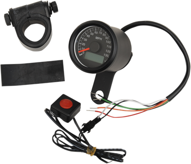 DRAG SPECIALTIES 1.87"MPH Programmable Mini Electronic Speedometer with Odometer/Tripmeter - Matte Black - Black Face 21-6899BNU