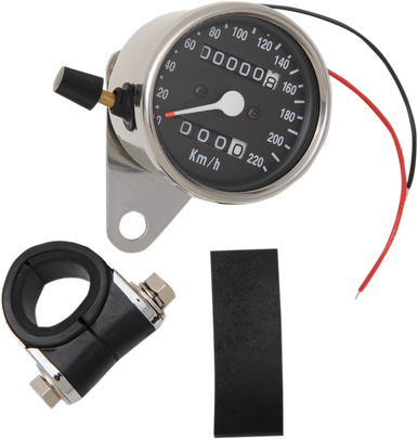 DRAG SPECIALTIES 2.4" KPH Mini LED Mechanical Speedometer/Indicators/Trip - Chrome Housing - Black Face - 2:1 21-6817DS