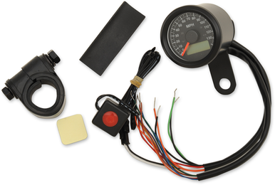 DRAG SPECIALTIES 1-7/8" Programmable Speedometer with Indicator Lights - Gloss Black - 120 MPH LED Black Face 77902