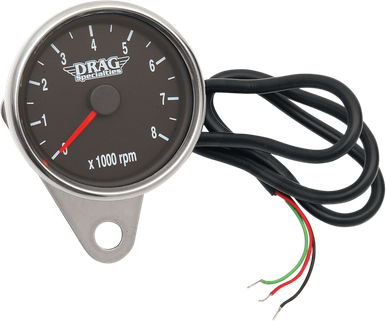 DRAG SPECIALTIES 2.4" Mini Electronic Tachometer - Polished - Backlit LED Black Face 21-6894DS