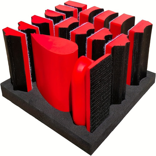 16Pcs Red Hand Sanding Block Kit + 40Pcs Sander Paper Set, 4" Contoured Profile Hand Sanding Block Set with Interchangeable Assorted Convex & Concave Shapes for Woodworking, Furniture, Auto Paint, Crafts