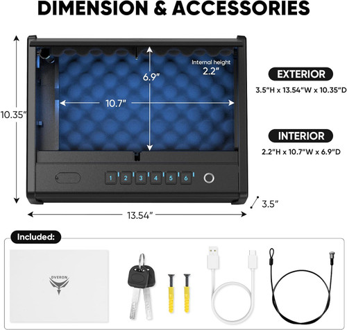 Gun Safe, Biometric Handgun Safe, Pistol Safe, Quick Access Gun Storage for Shotguns, Gun Lock Box for Pistols Handgun with Security Cable, Black