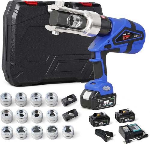 Electric Hydraulic Cable Lug Crimper Pliers Rechargeable Crimping Tool Electrical Terminal Cable Wire Fiber Crimper Tool Kit with 15 Dies