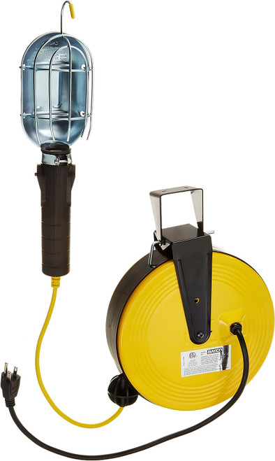 Bayco SL-851 Professional Series Metal Shield Incandescent Utility Light on 50 Foot Metal Reel , Yellow