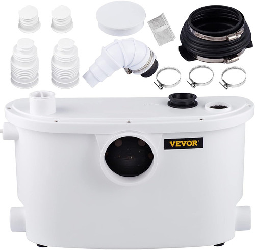 Macerator Pump, 400W Macerator Toilet Pump, w/ 4 Water Inlets Macerating Pump, Toilet Sewerage Pump for Basement, Kitchen, Sink, Shower, Waste Water Disposal Upflush Pump, Elevation up to 21ft