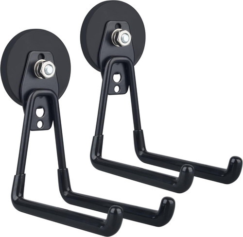 Magnetic Hooks Heavy Duty, 2PCS Strong Magnetic Garage Hooks for Cruise Cabins,Anti-Scratch Magnet with Long Hooks for Power Drill, Garden Tools, Hose,Tool Chest, Steel Pegboard, Workshop