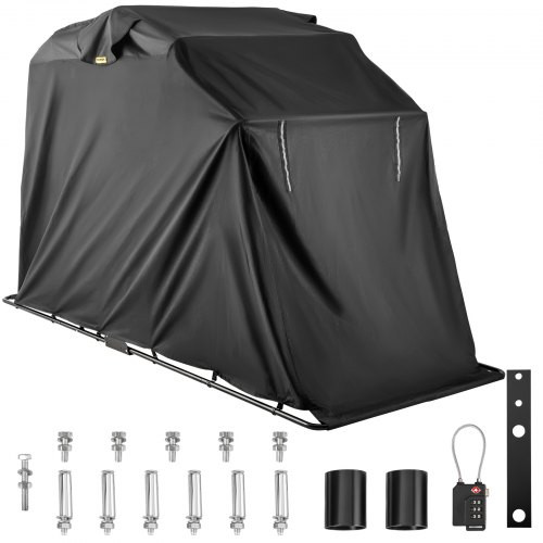 Motorcycle Shelter Storage Waterproof Motorbike Storage Tent Oxford 600D Black Color Motorcycle Shelter Shed with TSA Code Lock & Carry Bag