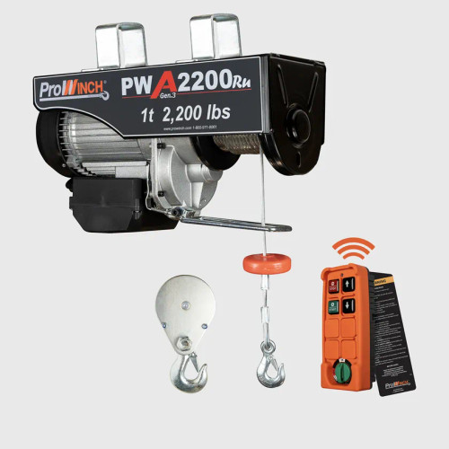 1 ton 2200 lb 110V Electric Wire Rope Hoist 38 ft. Wireless Upper Limit Switch 3th Generation H1 Duty PWA2200Ru-G3